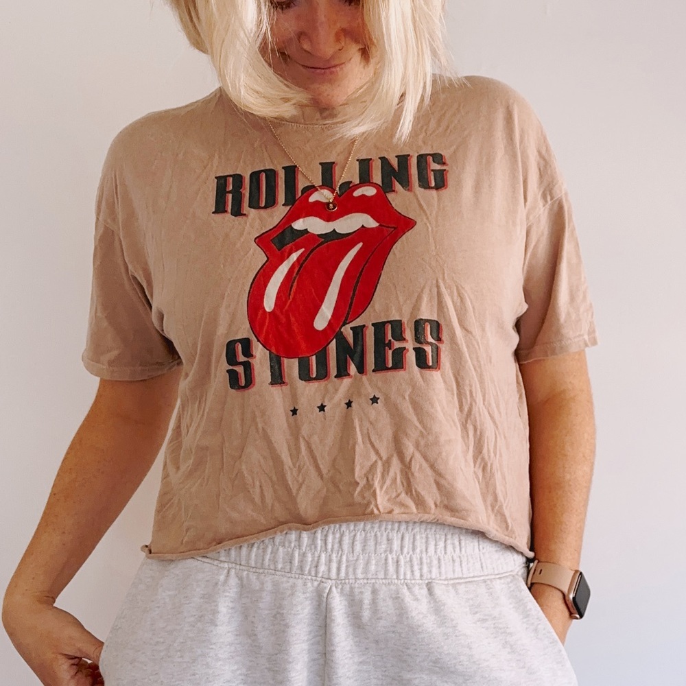 The Rolling Stones brand cropped graphic band tee